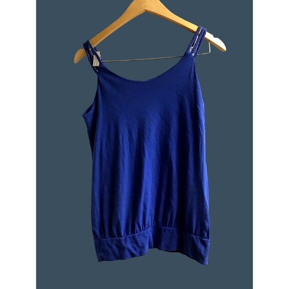 GIANNI BINI- WOMENS STRAPPY V-NECK 100% COTTON BLUE TOP SIZE X-SMALL - Picture 2 of 5